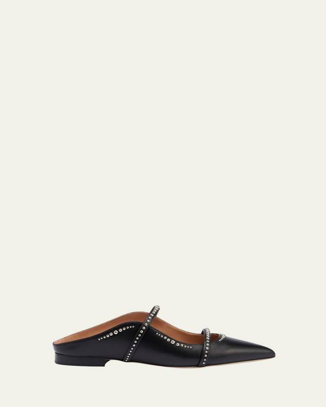 Maureen Studded Leather Double-Strap Flat Mules